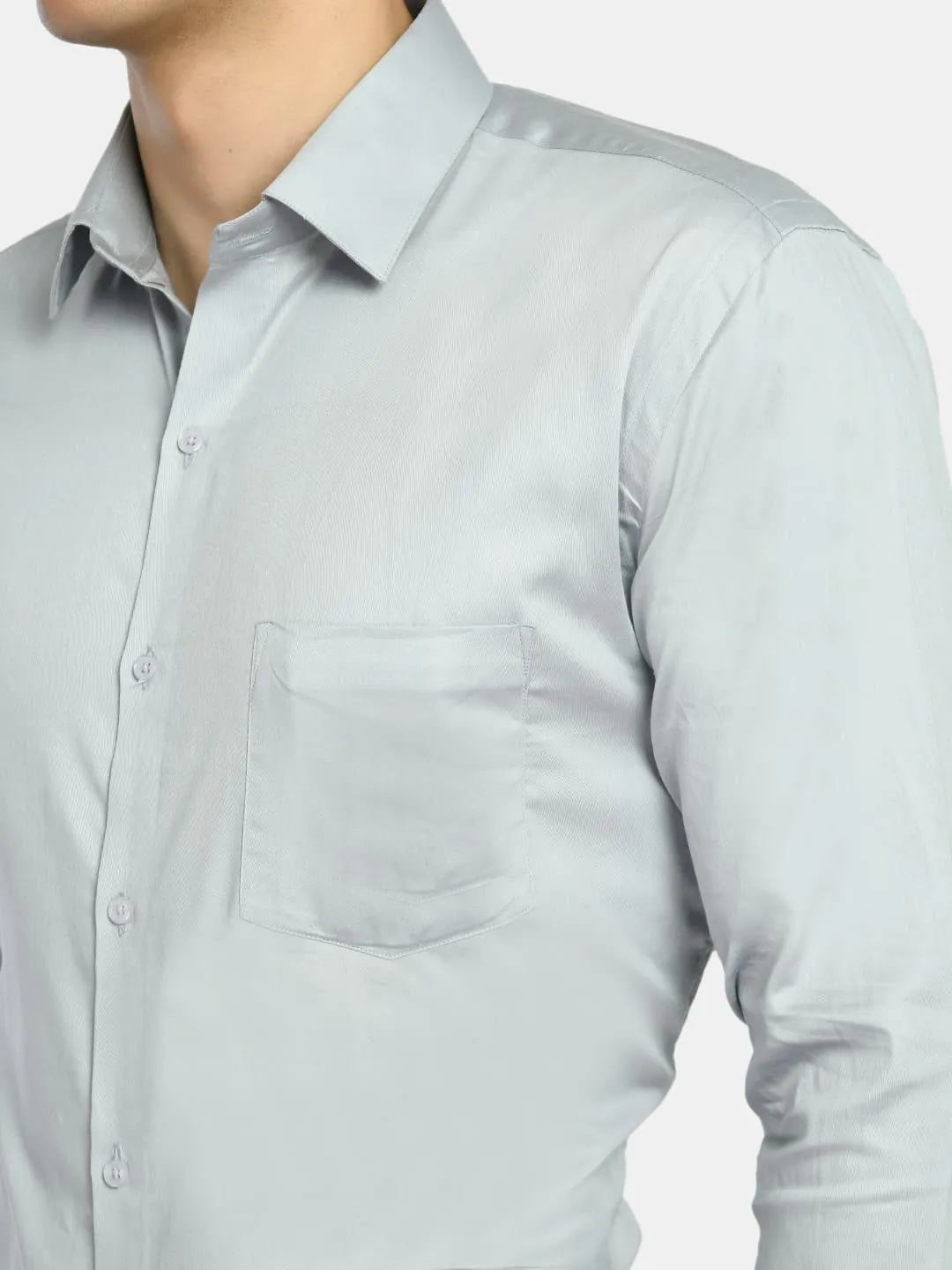 Solid Grey Formal Shirt with Curved Hemline