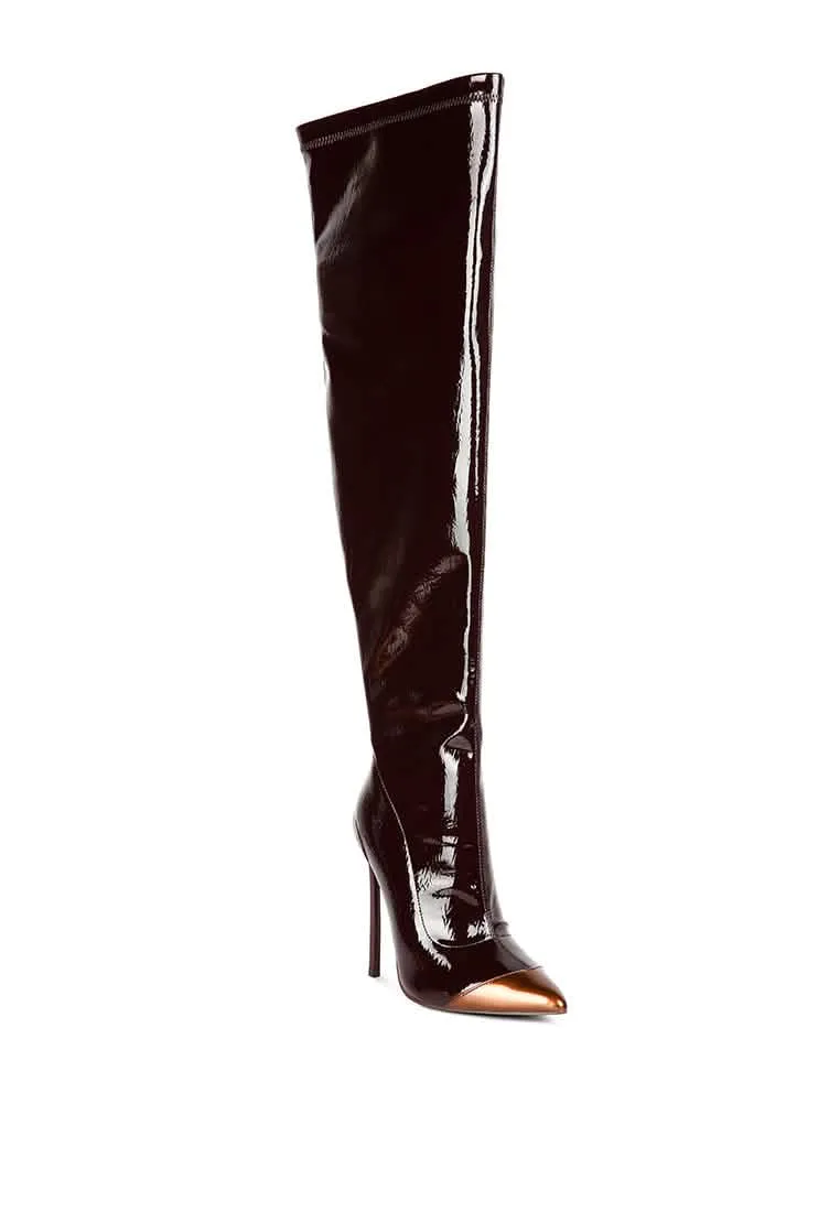 Sophisticated Patent PU Pointed Toe High Heel Knee-High Boots