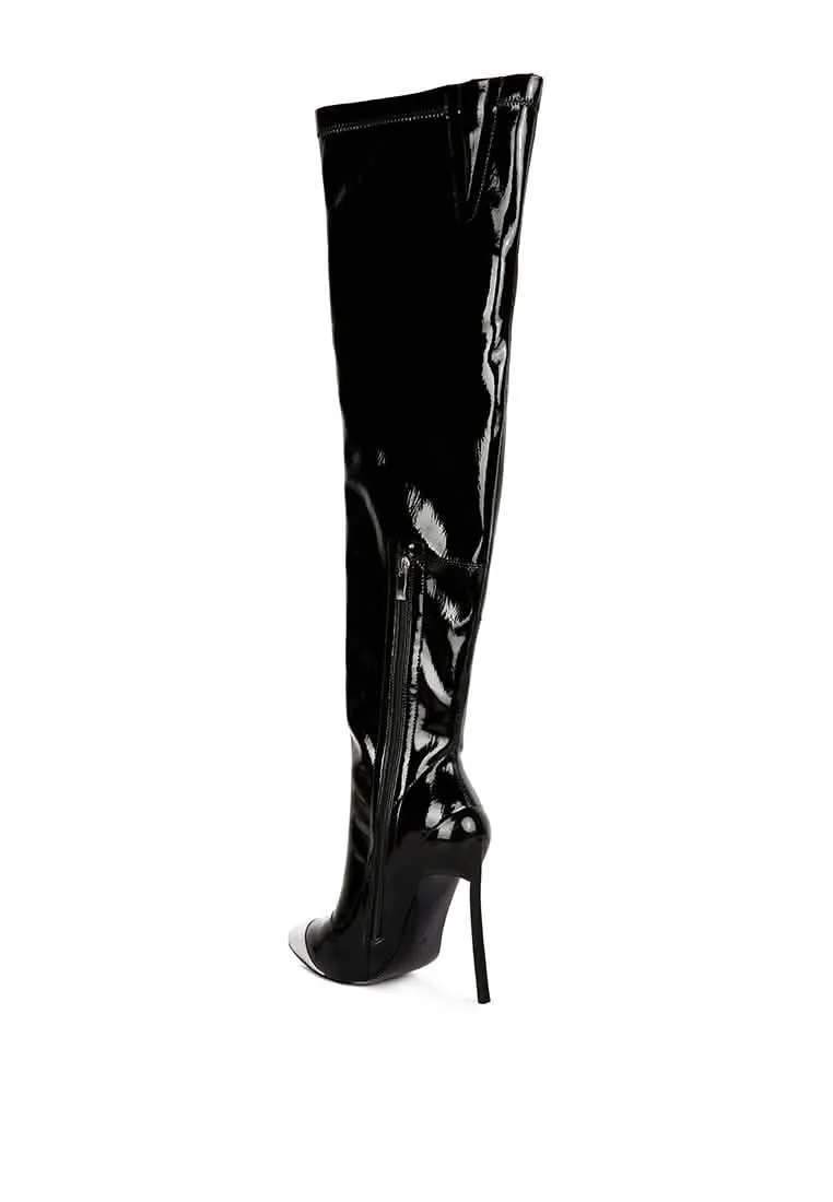 Sophisticated Patent PU Pointed Toe High Heel Knee-High Boots