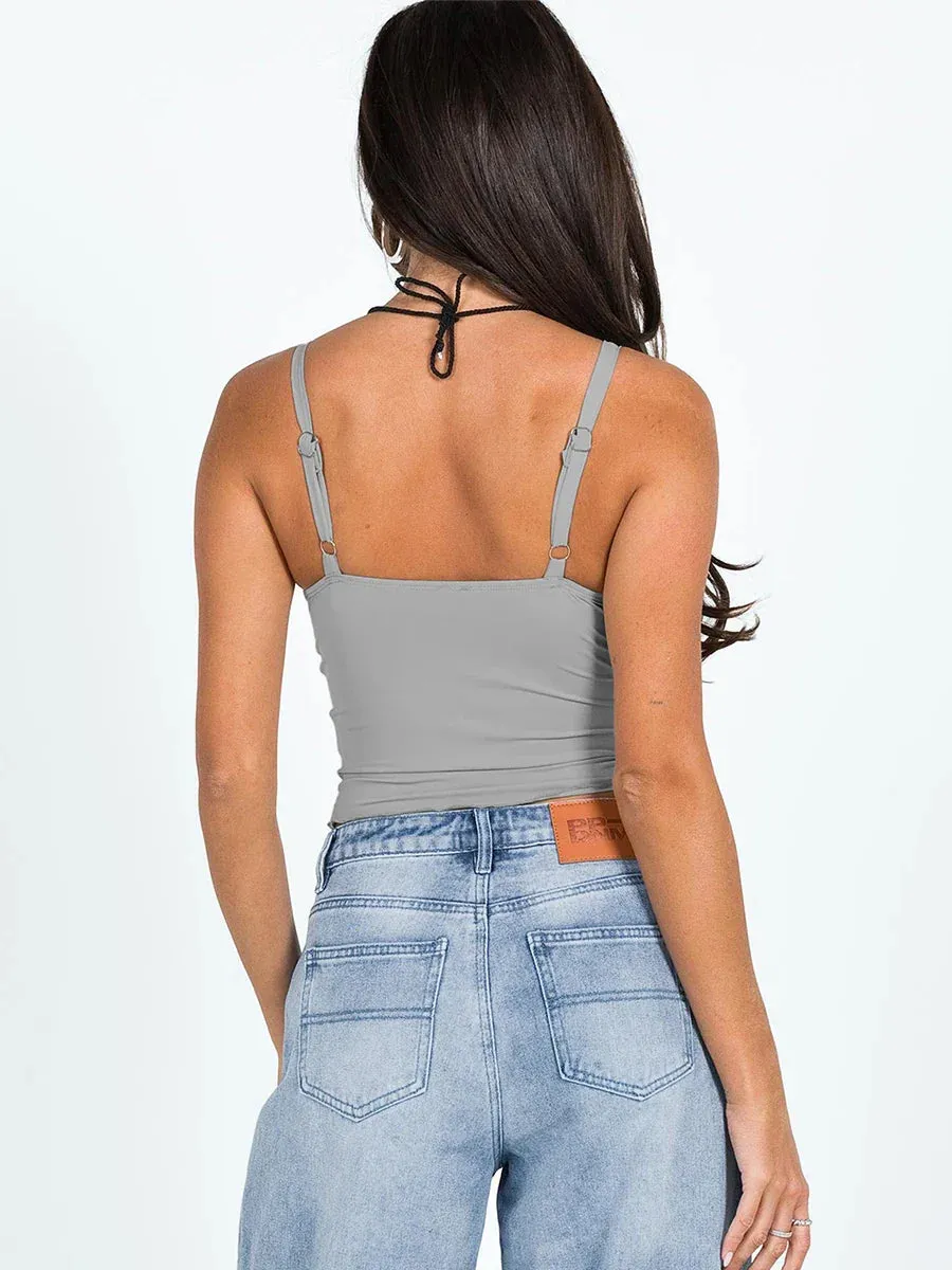 Tight Fitted V Neck Backless Front Twist Adjustable Summer Crop Cami Top