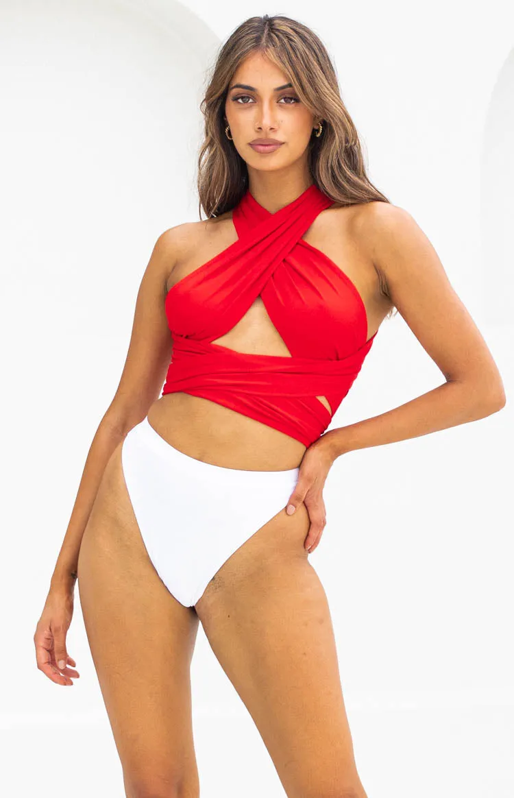 Vera Wrap Crop Top Red