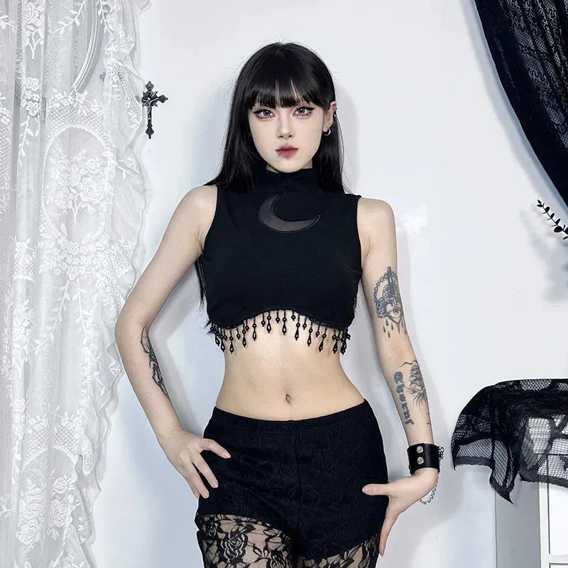 Vintage Moon Lace Crop Sexy See Through Goth Sleeveless Top