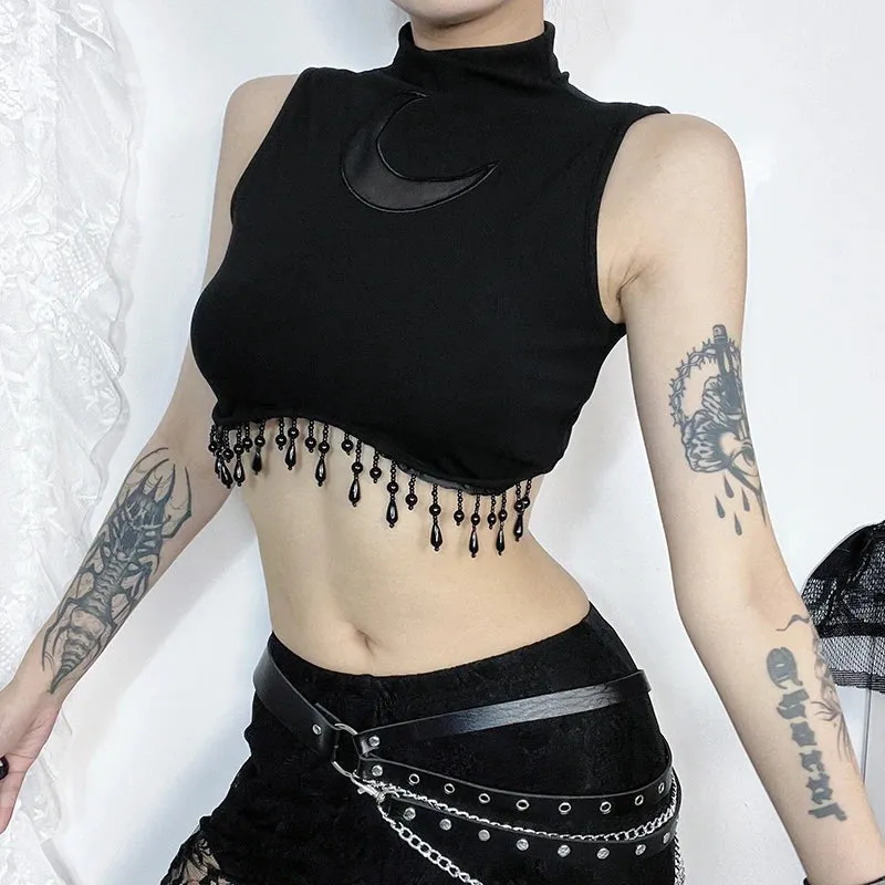 Vintage Moon Lace Crop Sexy See Through Goth Sleeveless Top