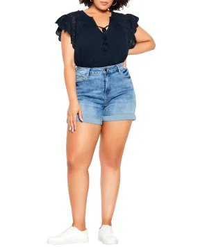 Wafa Chic Denim Cotton Short | Medium Wash