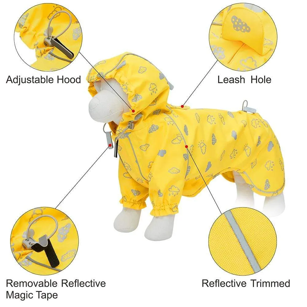 Waterproof | Sunflower Yellow Reflective Dog Raincoat with 2 Legs