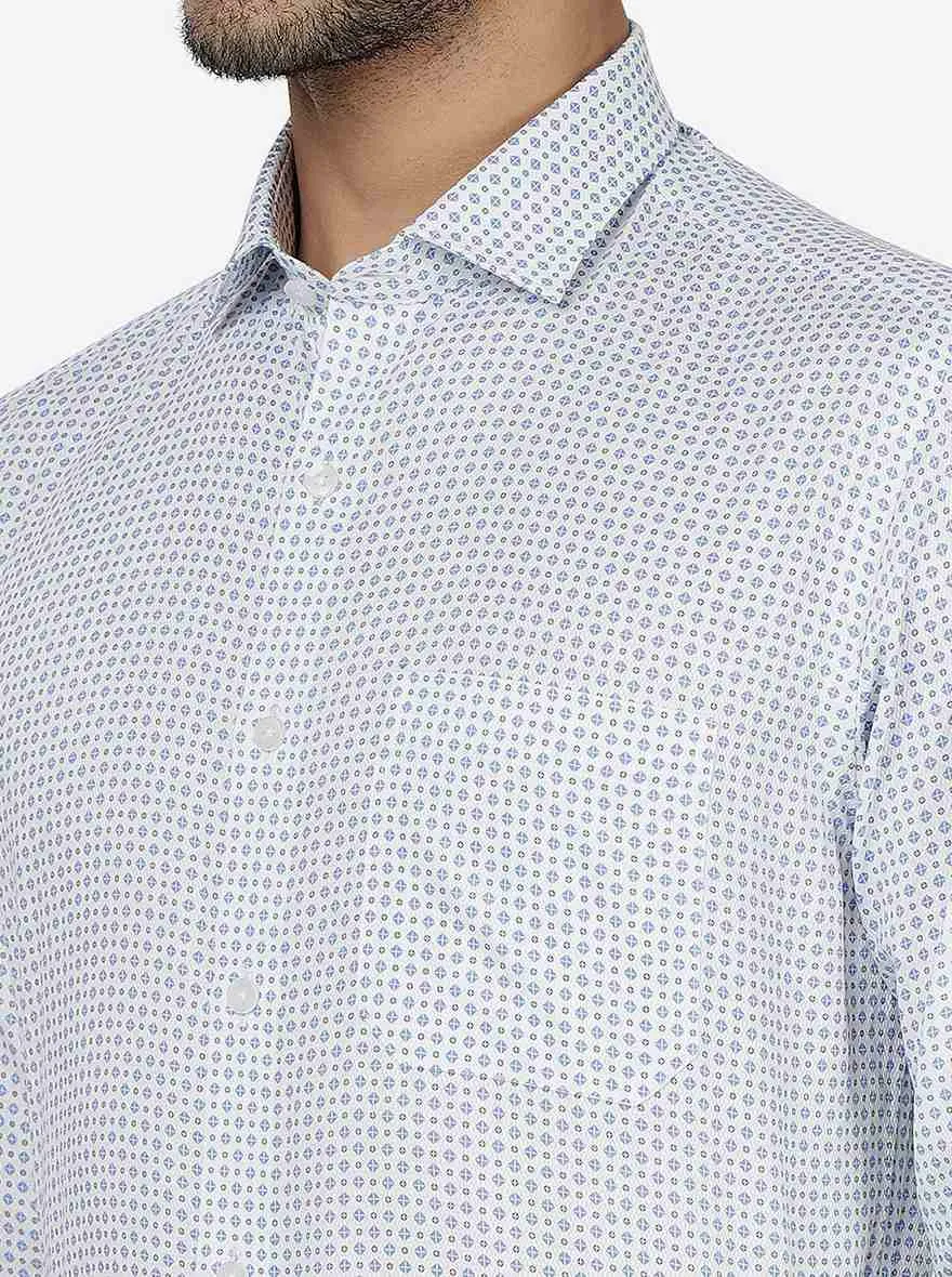 White & Black Printed Slim Fit Formal Shirt | Metal