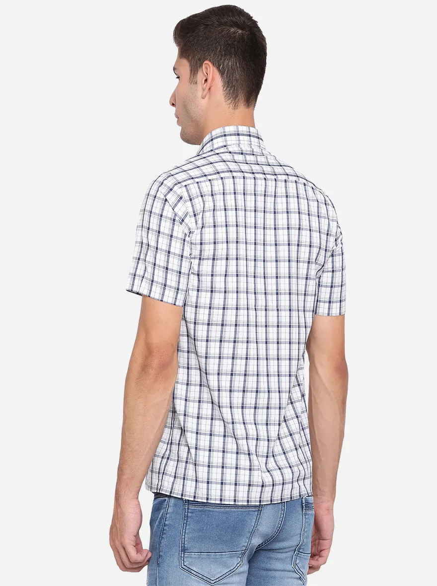 White & Navy Blue Checked Regular Fit Formal Shirt | Greenfibre