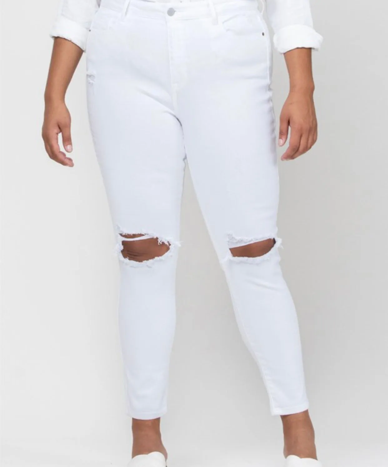 White Plus High Rise Ankle Skinny