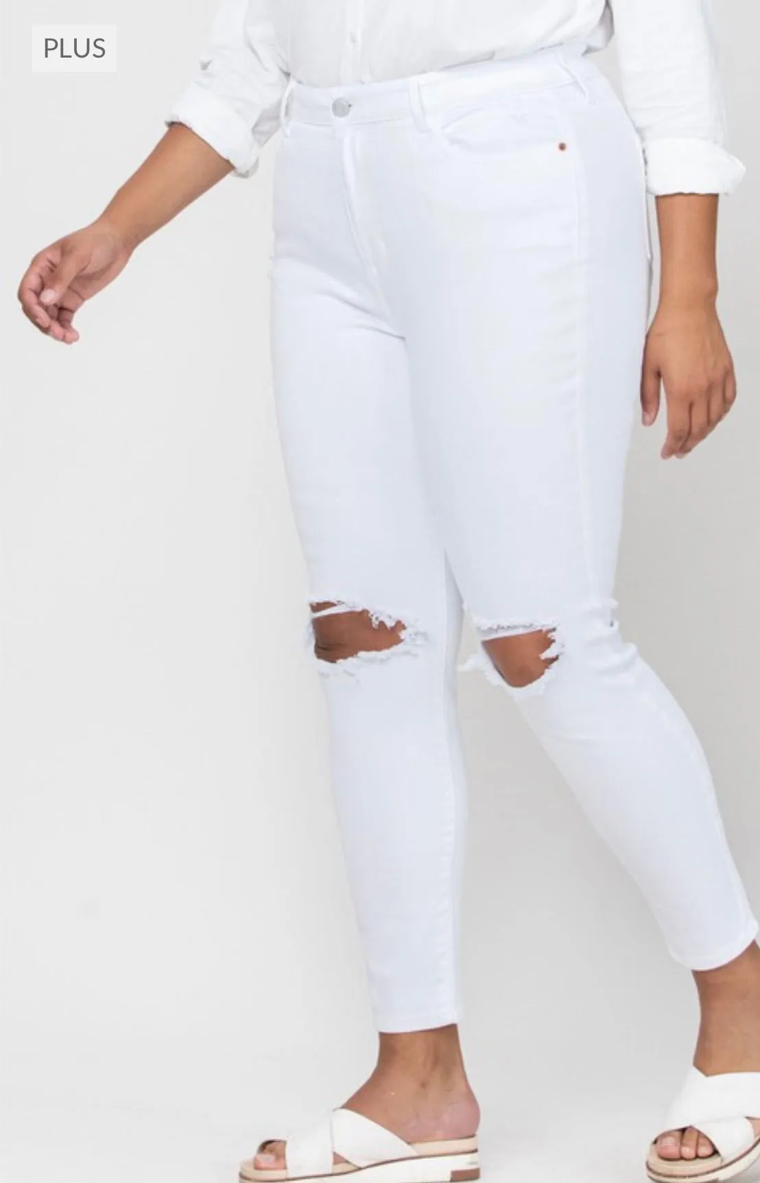 White Plus High Rise Ankle Skinny