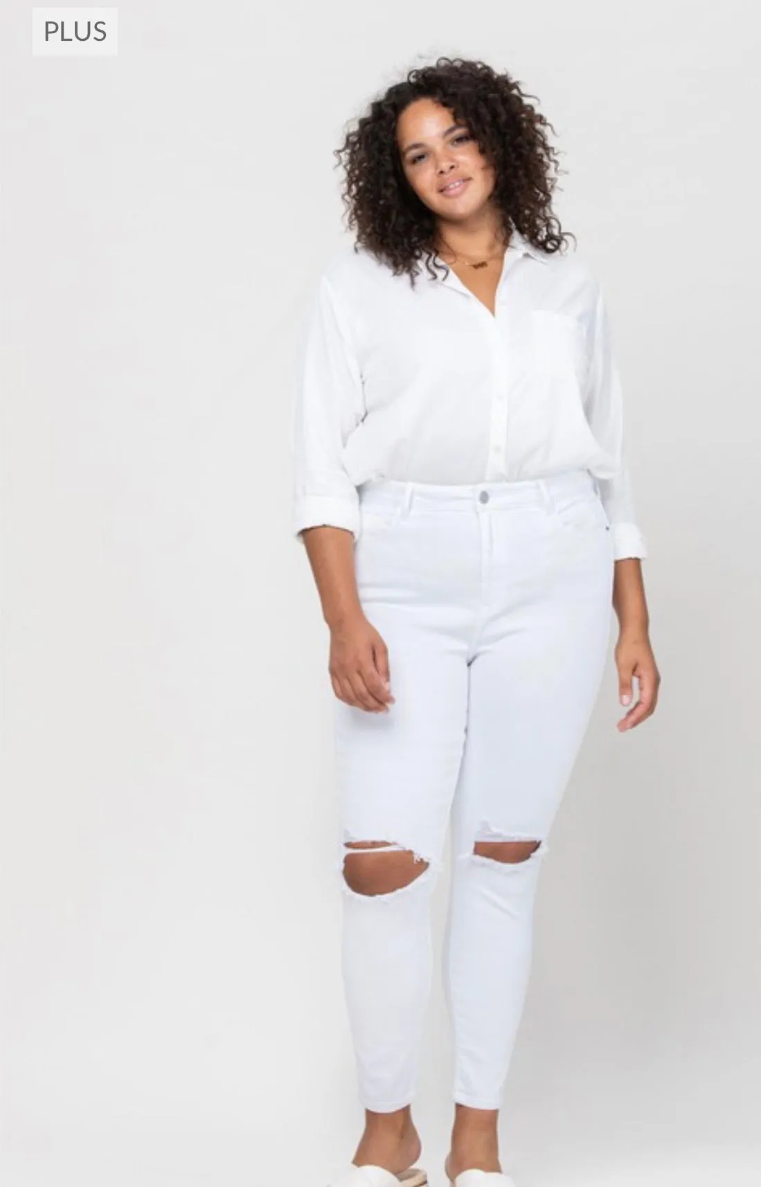 White Plus High Rise Ankle Skinny