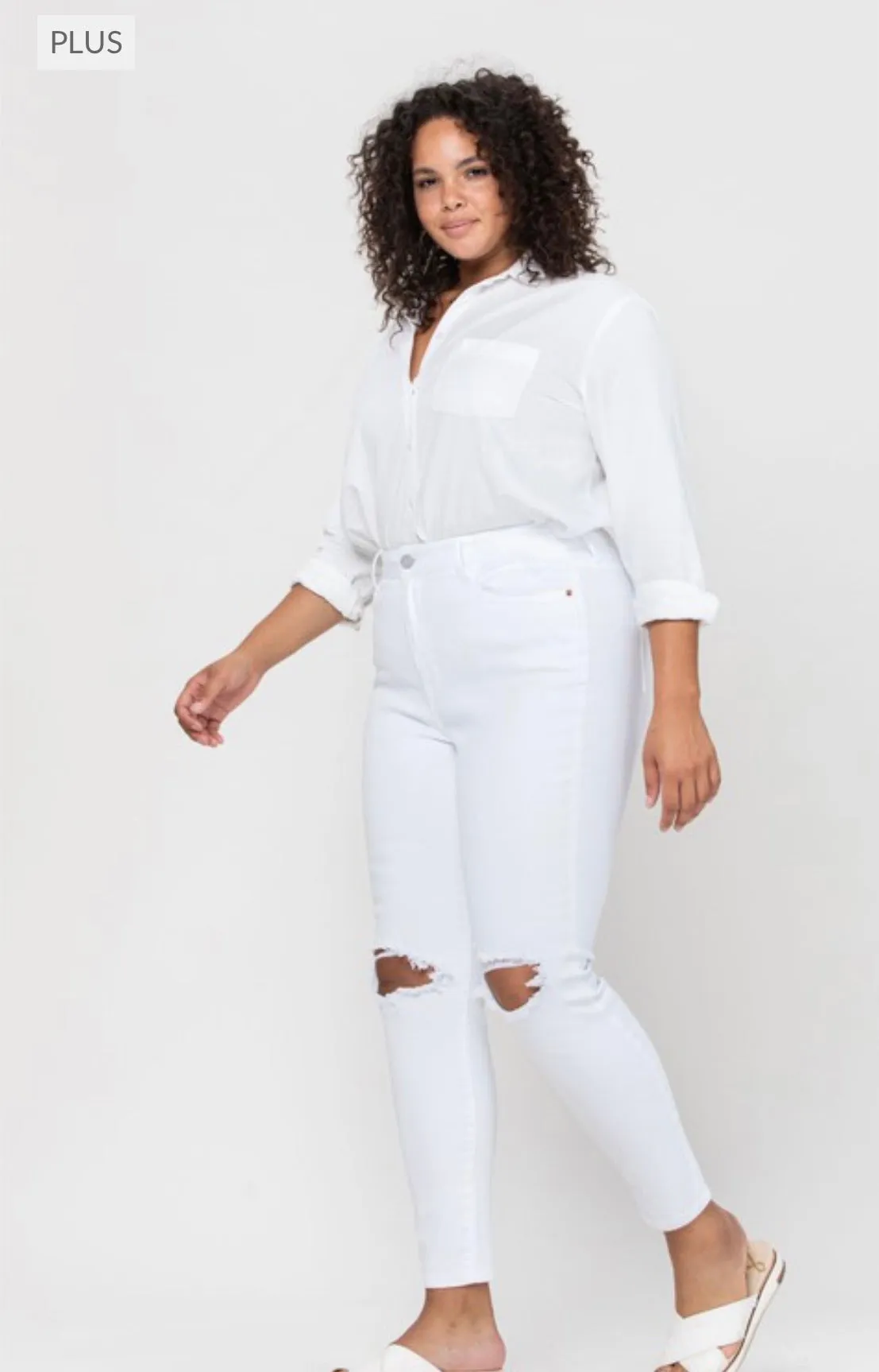 White Plus High Rise Ankle Skinny