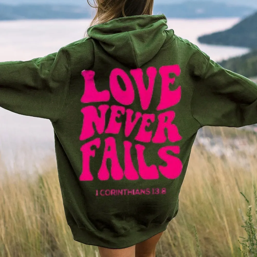 Women LOVE NEVER FAILS Letter Graphic Hoodies