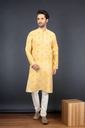 Yellow-Printed Chanderi Kurta